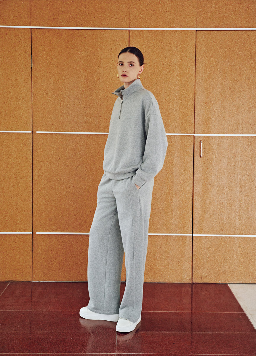 混棉抽繩休閒長寬褲